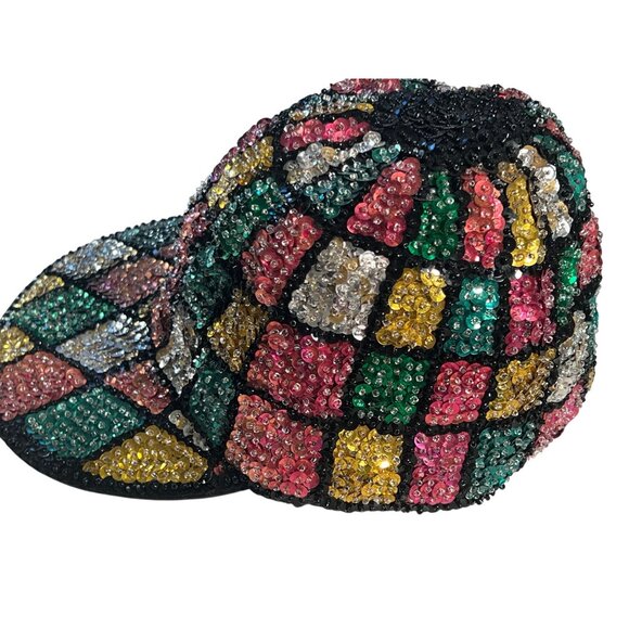 Vintage Sequin Mosaic Patterned Cap With Black Base For Adults - Picture 4 of 12